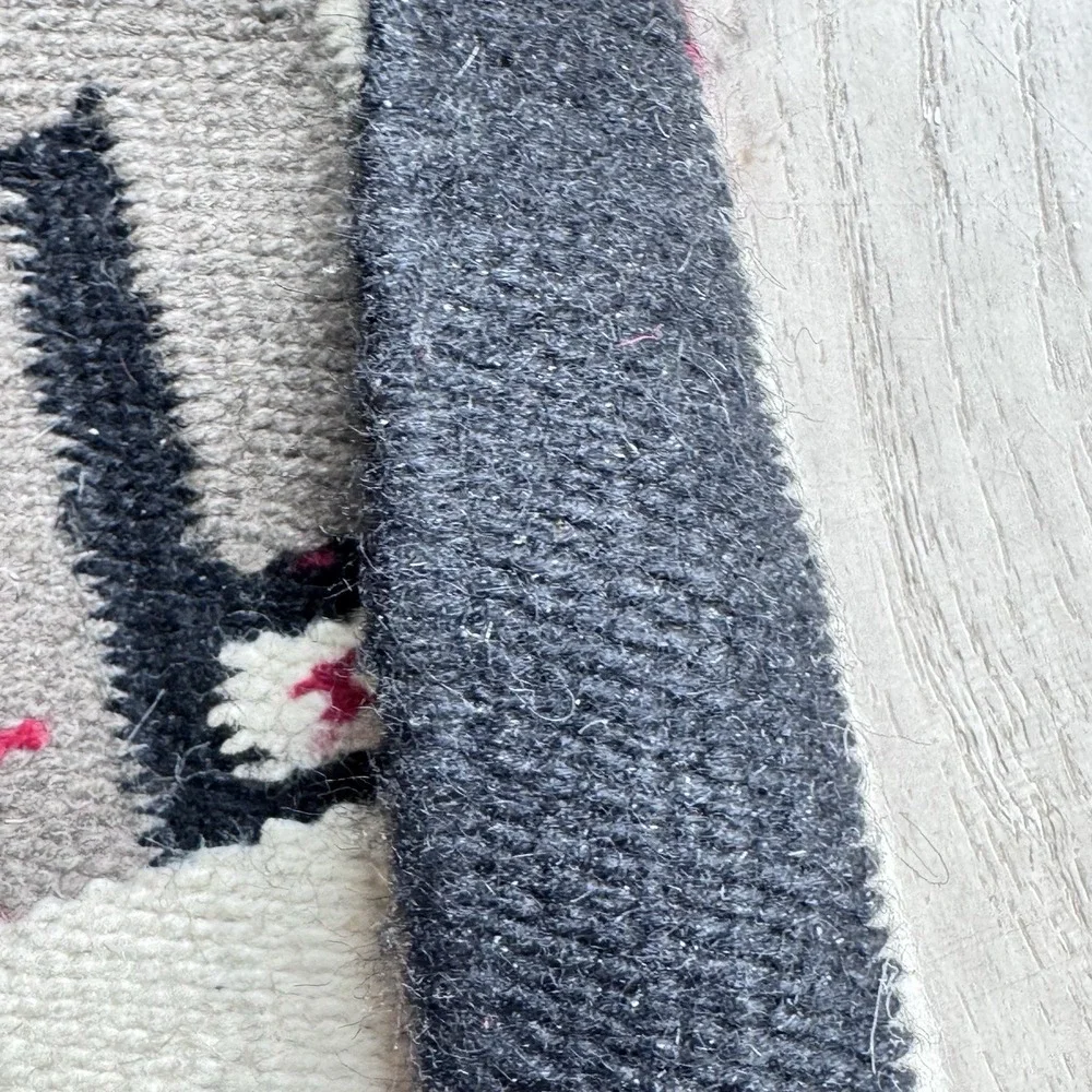 Southwestern Wool Tapestry Rug 20x40 Navajo Native Design Corner Knots Black Red